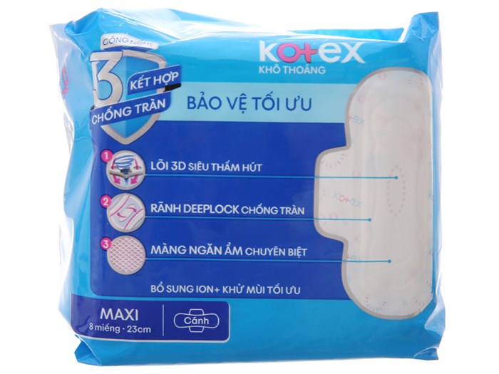 Băng Vệ Sinh Kotex khô thoáng dày có cánh ( gói 8 miếng ) Bao  48 gói